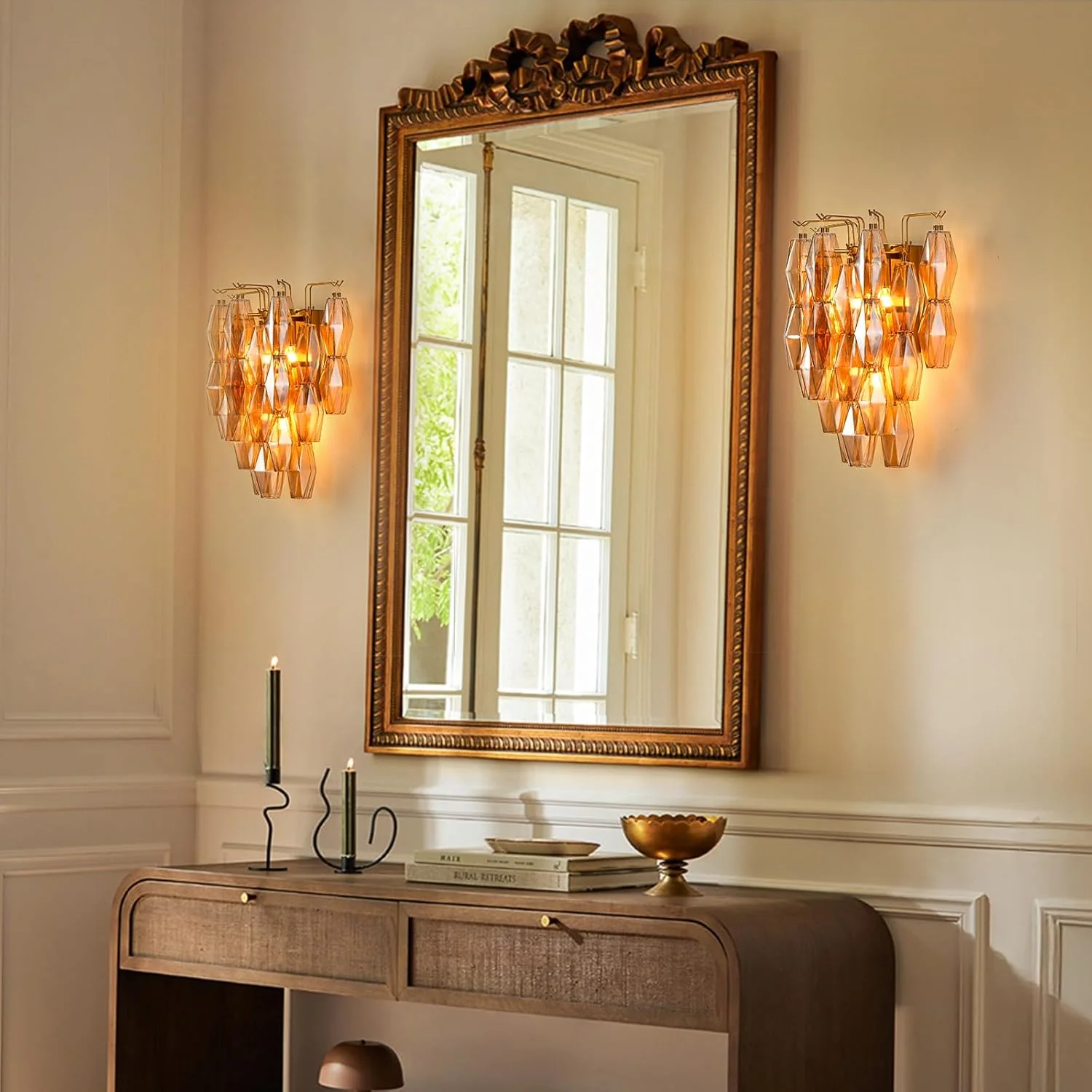 Modern Evelyn Amber Glass Wall Sconce - Image 4