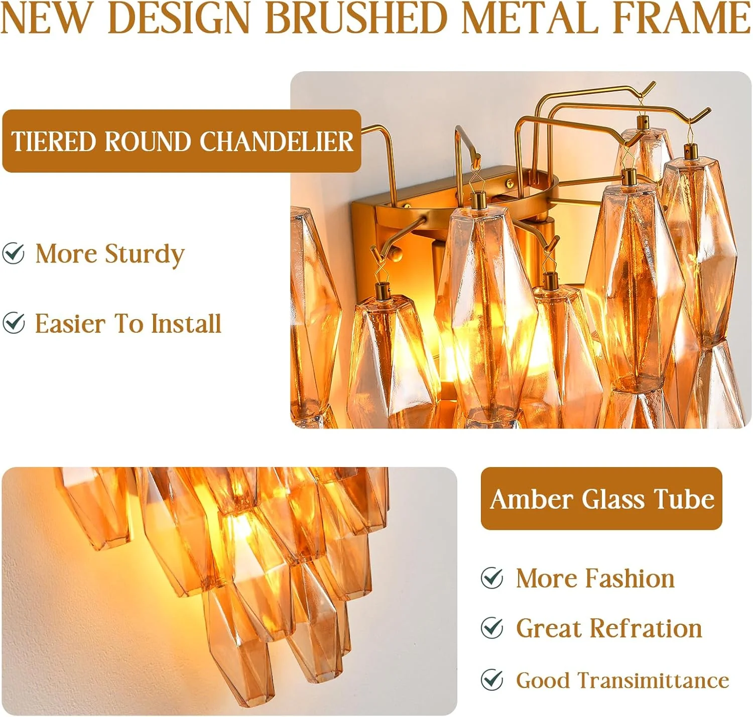 Modern Evelyn Amber Glass Wall Sconce - Image 7
