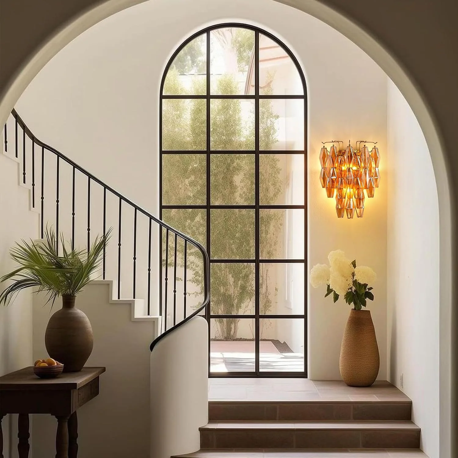 Modern Evelyn Amber Glass Wall Sconce - Image 8