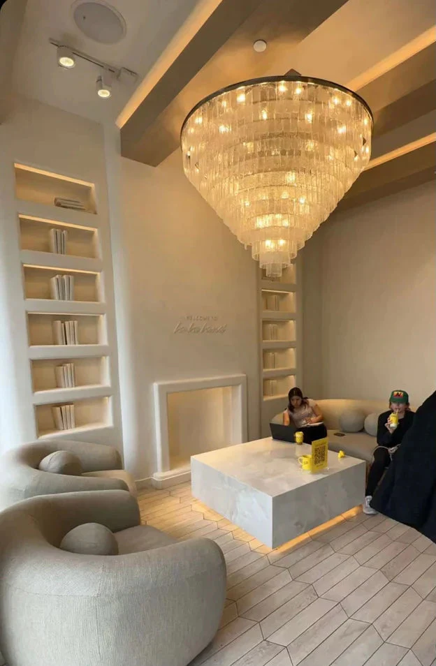 Modern Extra Large Multi-layers Round Cracked Textured Glass Chandelier for Living Room - Image 3