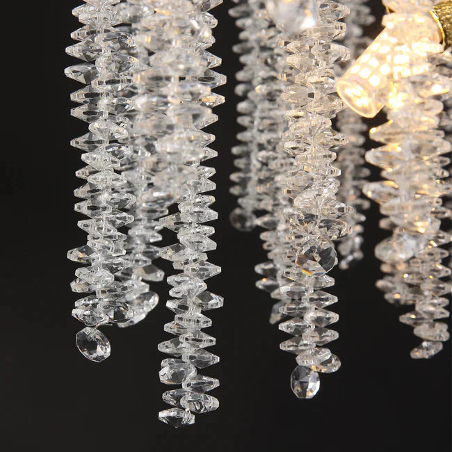 Modern Gold Coin Crystal Linear Branch Chandelier Over Dining Table - Image 3