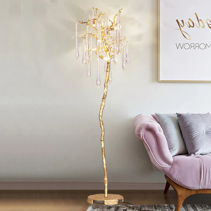 Modern Gold Crystal Droplet Branch Standing Floor Lamp - Image 2