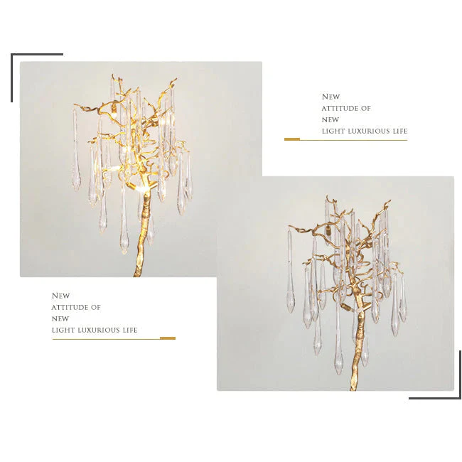 Modern Gold Crystal Droplet Branch Standing Floor Lamp - Image 5