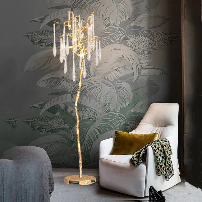 Modern Gold Crystal Droplet Branch Standing Floor Lamp - Image 6