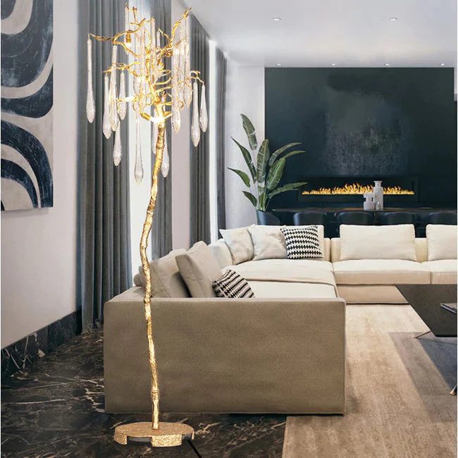 Modern Gold Crystal Droplet Branch Standing Floor Lamp - Image 7