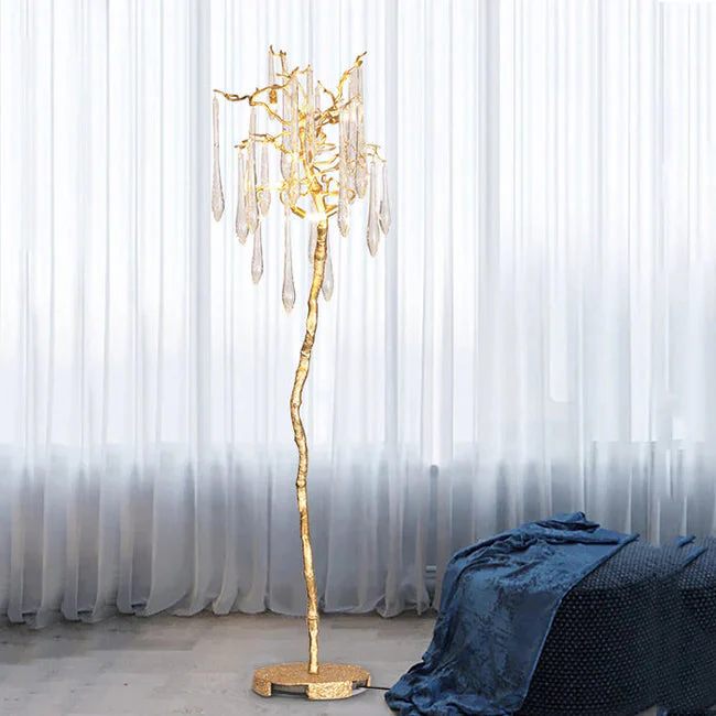 Modern Gold Crystal Droplet Branch Standing Floor Lamp - Image 8