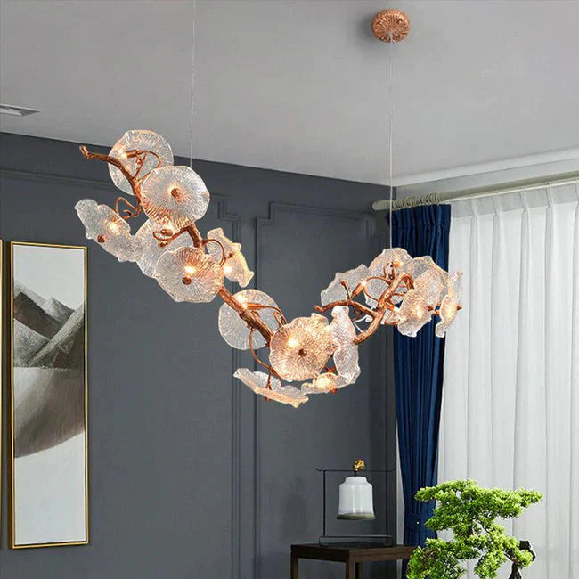 Modern Leaf Glass Flower Linear Branch Chandelier, Island Chandelier - Image 4