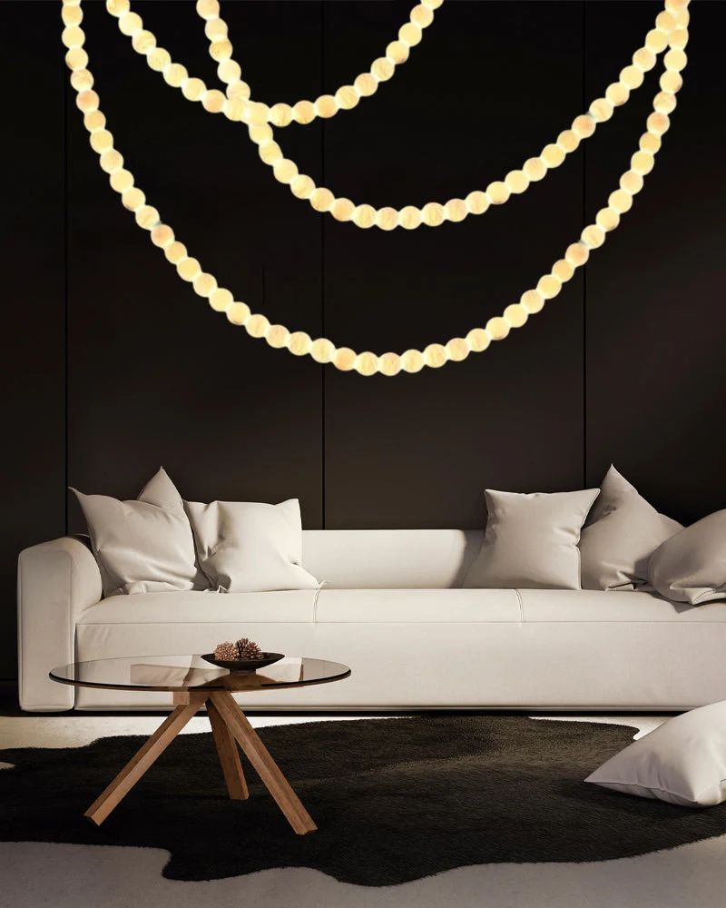 Modern LED Natural Alabaster Globes Beads Hanging Chandelier Indoor Lighting Fixture - Image 14