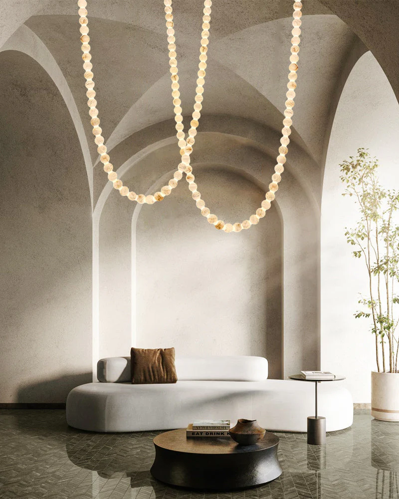 Modern LED Natural Alabaster Globes Beads Hanging Chandelier Indoor Lighting Fixture - Image 15