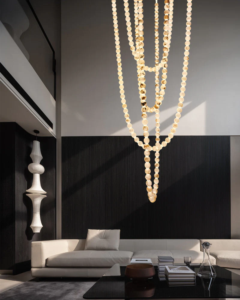 Modern LED Natural Alabaster Globes Beads Hanging Chandelier Indoor Lighting Fixture - Image 16