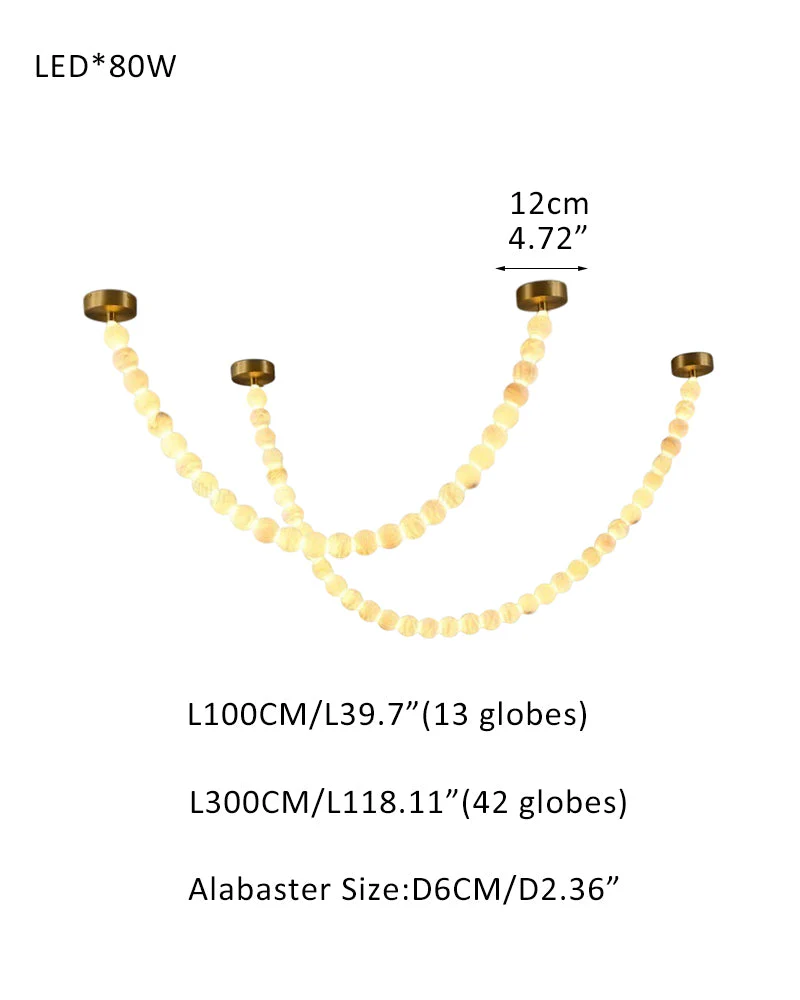 Modern LED Natural Alabaster Globes Beads Hanging Chandelier Indoor Lighting Fixture - Image 22