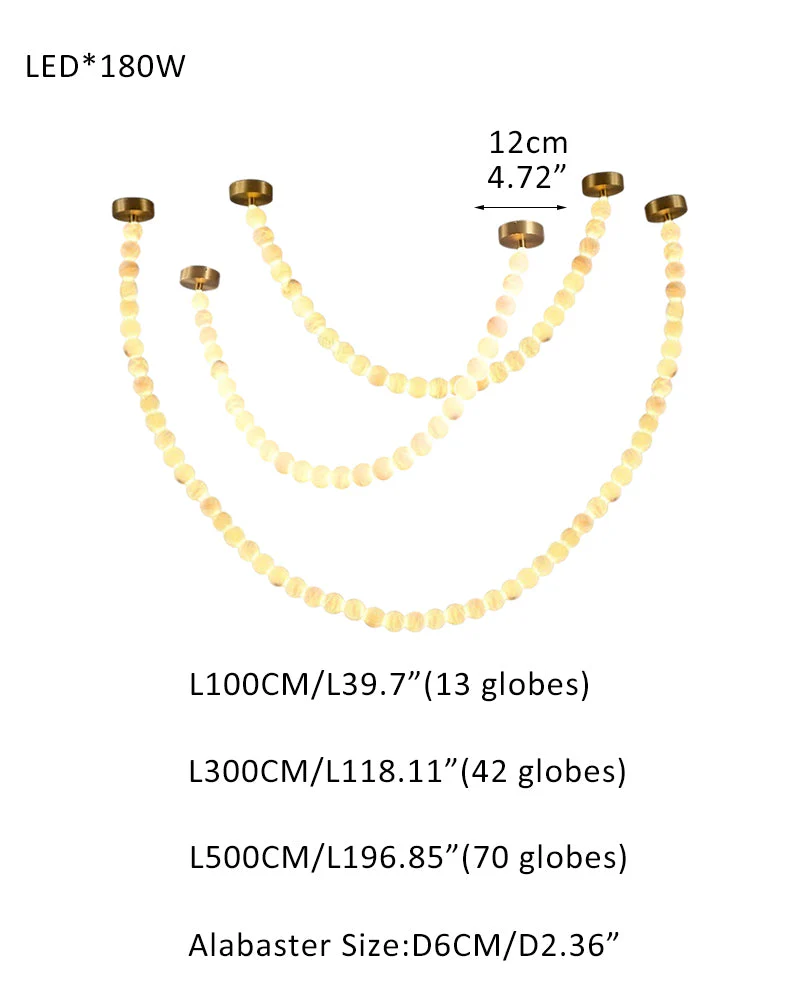 Modern LED Natural Alabaster Globes Beads Hanging Chandelier Indoor Lighting Fixture - Image 24