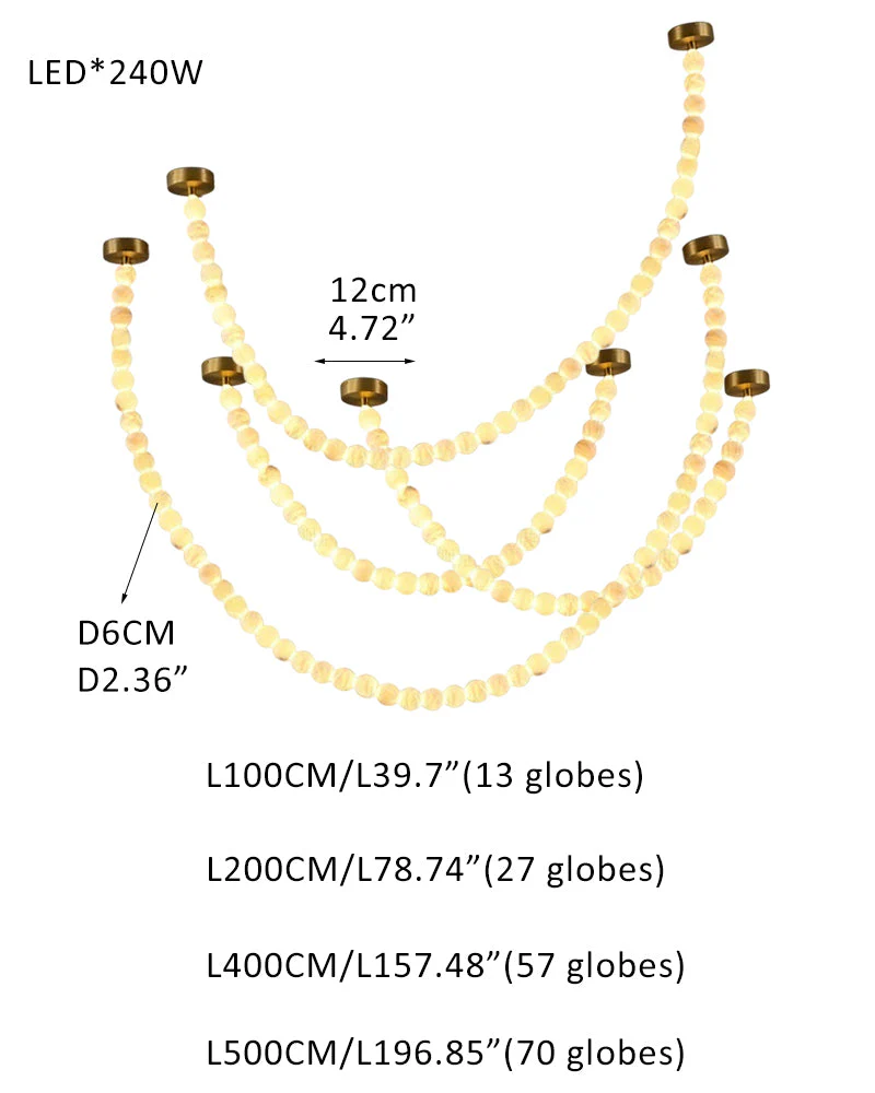 Modern LED Natural Alabaster Globes Beads Hanging Chandelier Indoor Lighting Fixture - Image 26