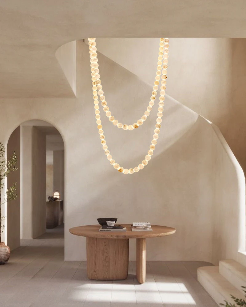 Modern LED Natural Alabaster Globes Beads Hanging Chandelier Indoor Lighting Fixture - Image 5