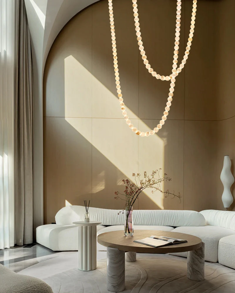 Modern LED Natural Alabaster Globes Beads Hanging Chandelier Indoor Lighting Fixture - Image 6