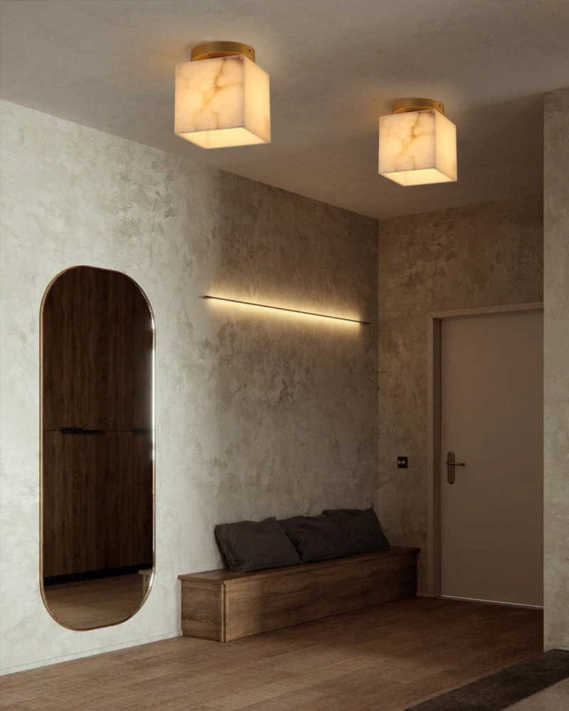 Modern Light Luxury Marble Round Ball Square Copper 1-Light Semi-Flush Mount Ceiling Light - Image 5