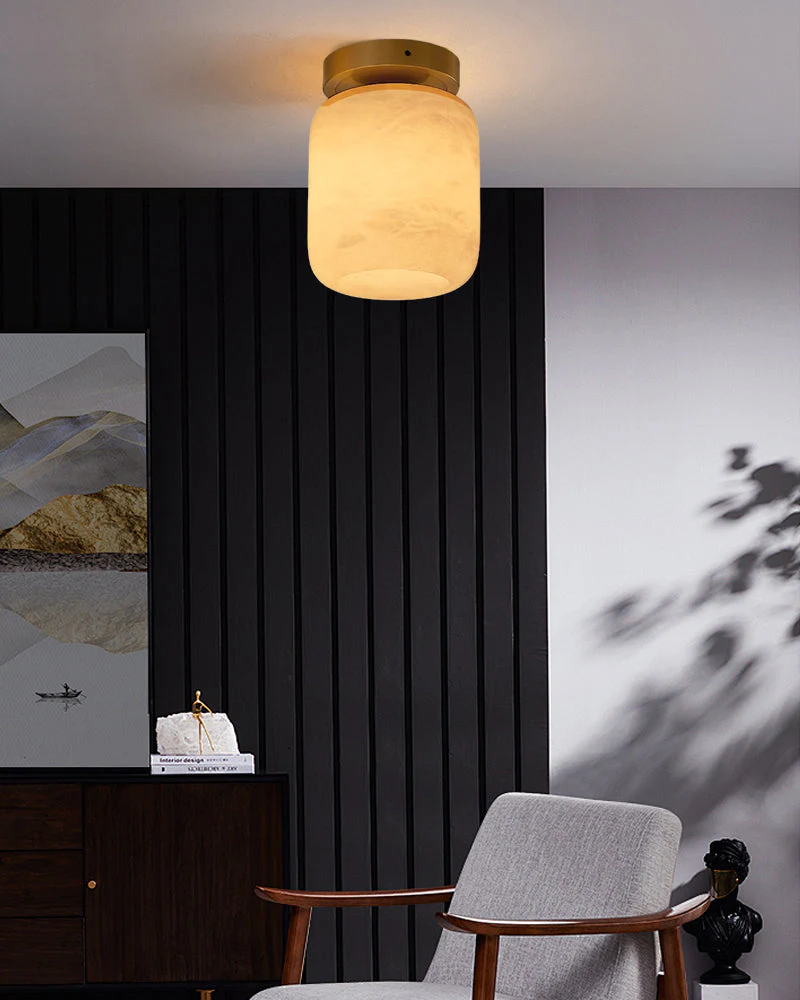 Modern Light Luxury Marble Round Ball Square Copper 1-Light Semi-Flush Mount Ceiling Light - Image 7