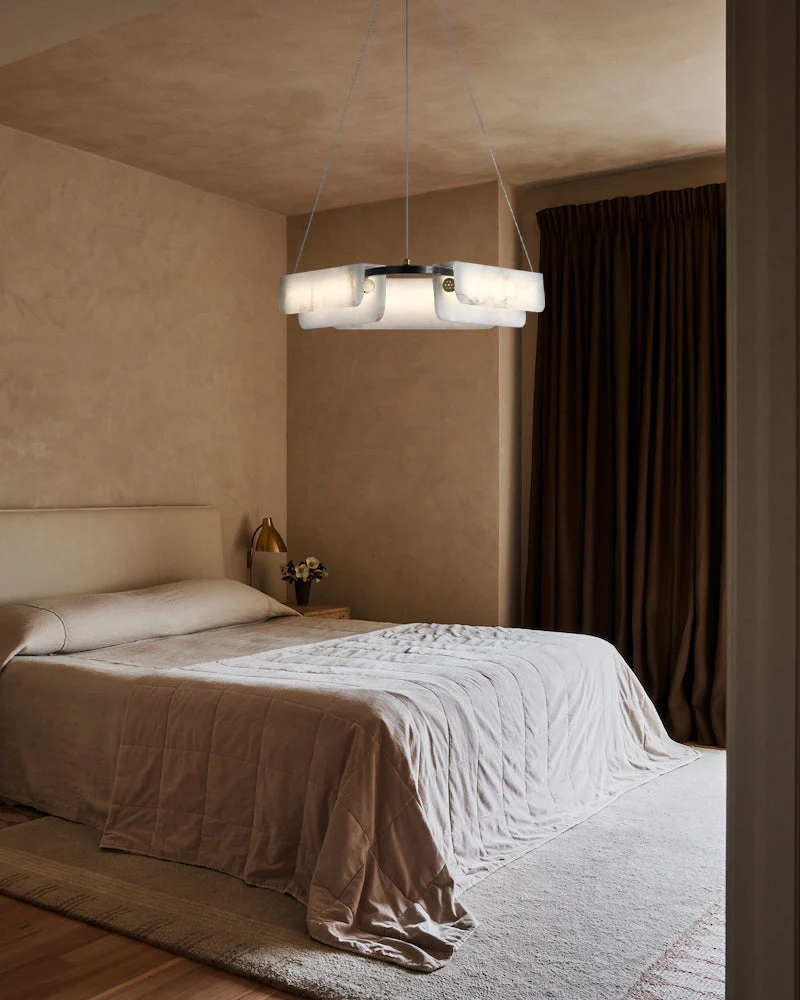 Modern Linear Black Metal Elegant Alabaster Pendant for Living room Lighting - Image 4
