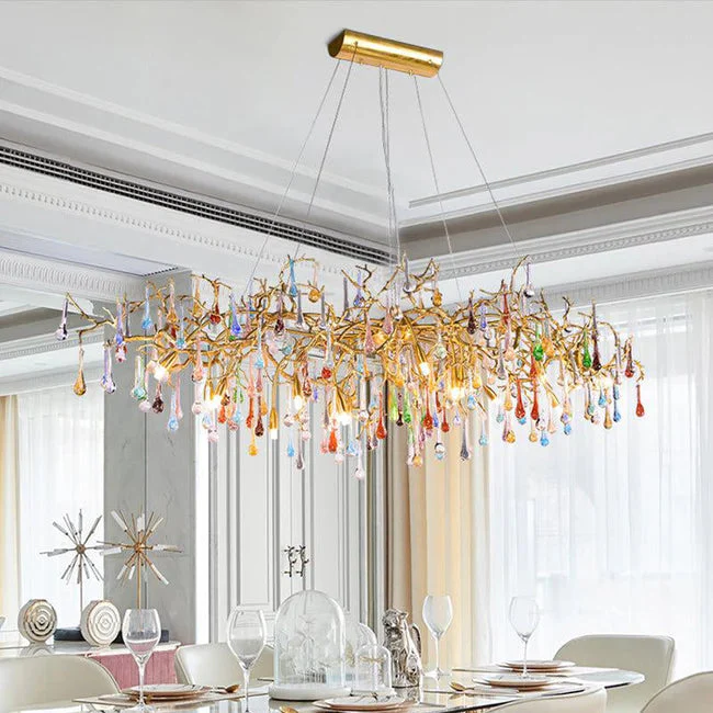 Modern Linear Colorful Crystal Branch Chandelier - Image 3