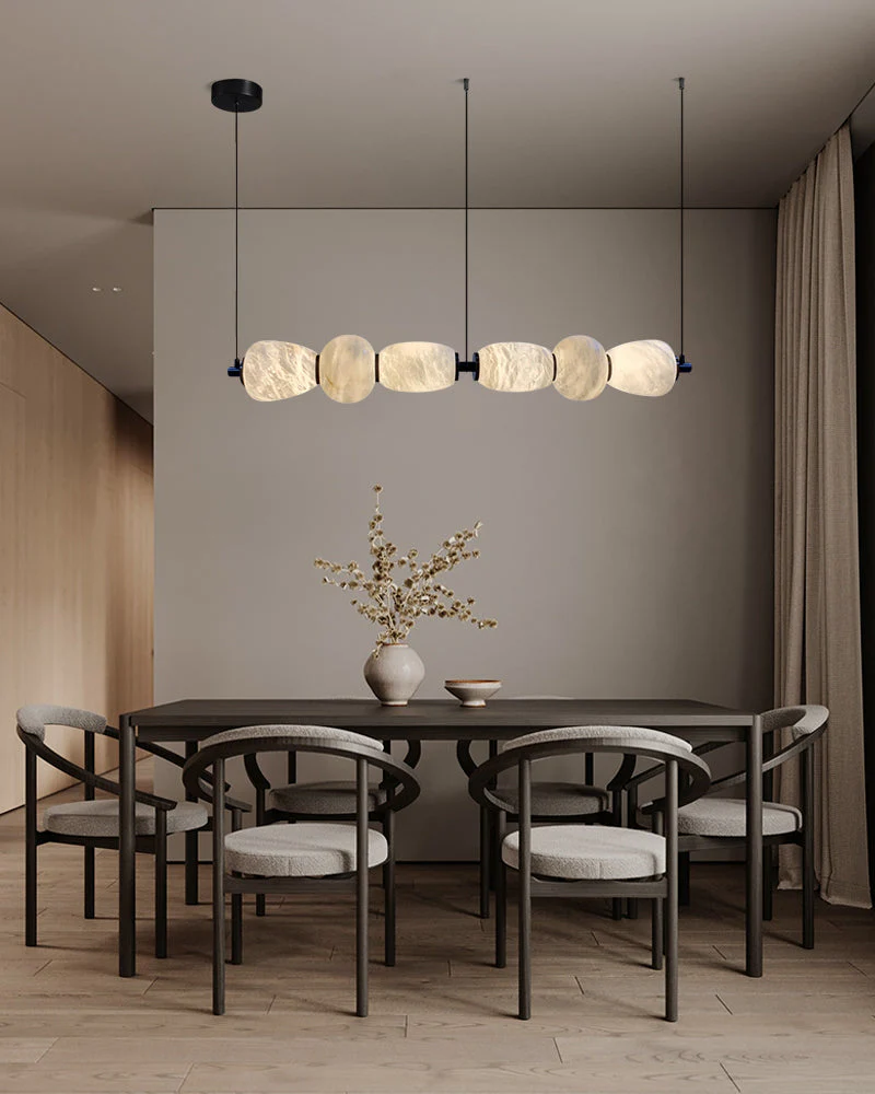 Modern Linear White Alabaster Solid Ball Thread Synthetic Shade Hanging Light for Dining - Image 11