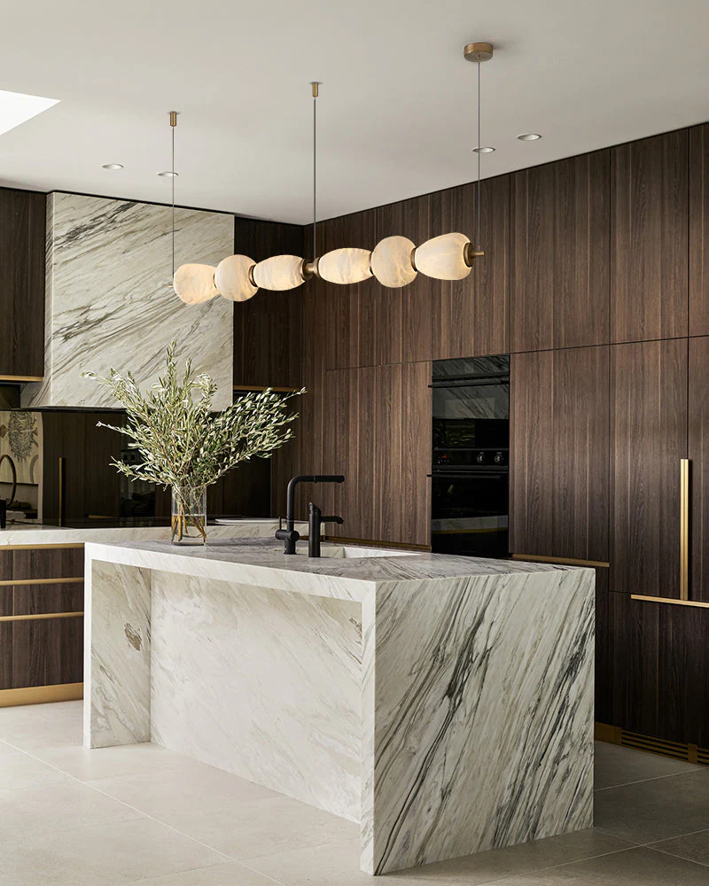 Modern Linear White Alabaster Solid Ball Thread Synthetic Shade Hanging Light for Dining - Image 12