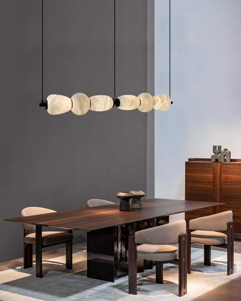 Modern Linear White Alabaster Solid Ball Thread Synthetic Shade Hanging Light for Dining - Image 13