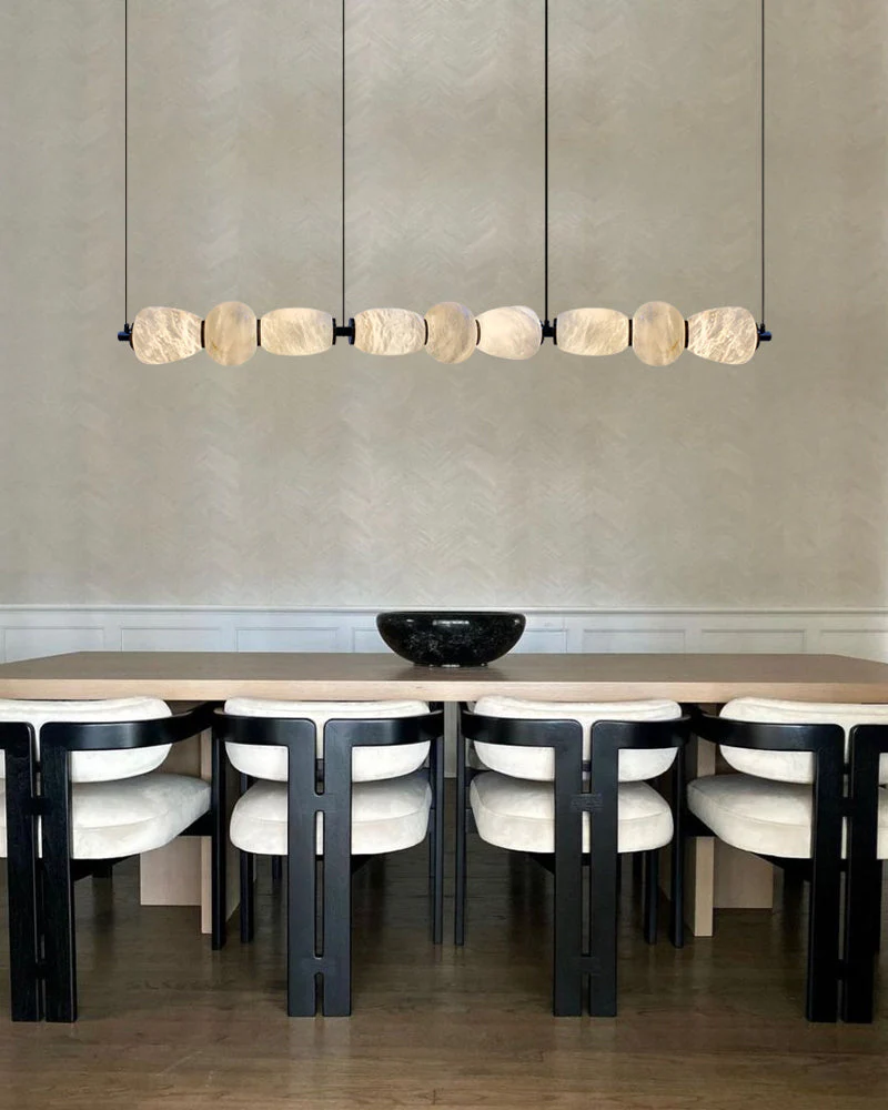 Modern Linear White Alabaster Solid Ball Thread Synthetic Shade Hanging Light for Dining - Image 16