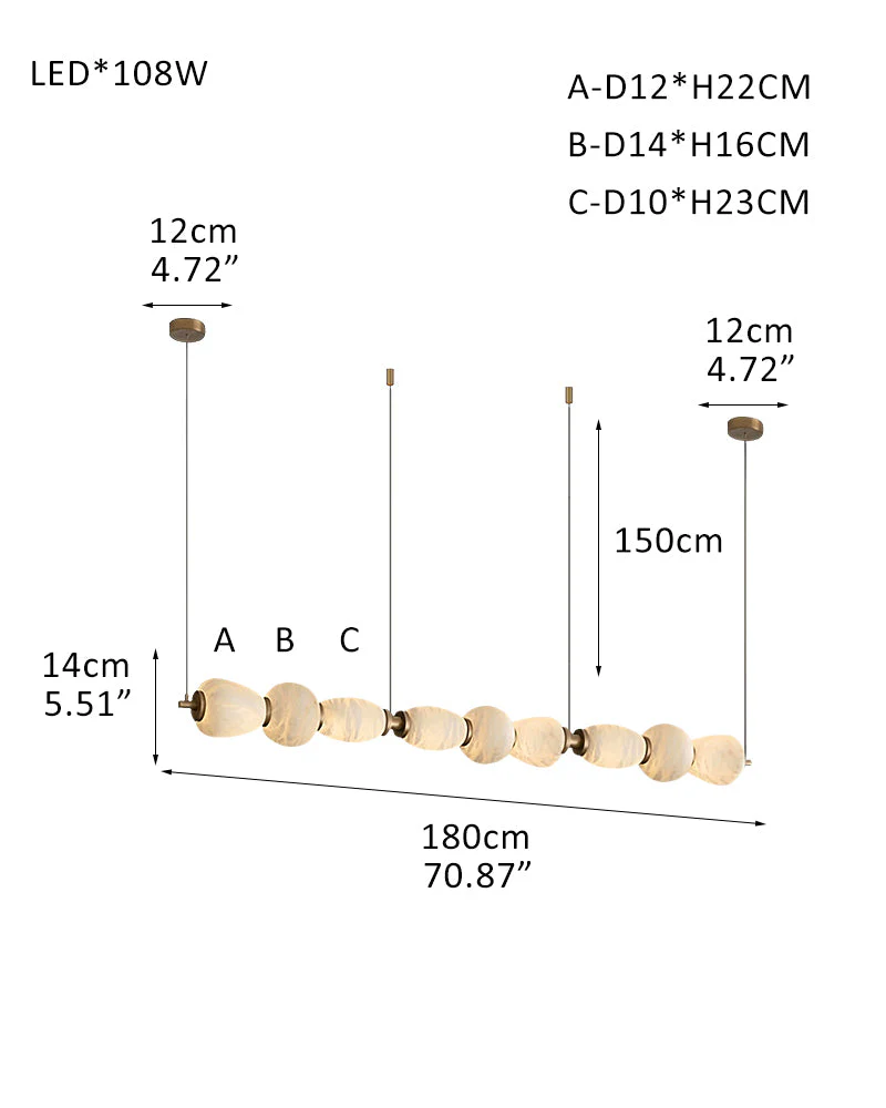 Modern Linear White Alabaster Solid Ball Thread Synthetic Shade Hanging Light for Dining - Image 36