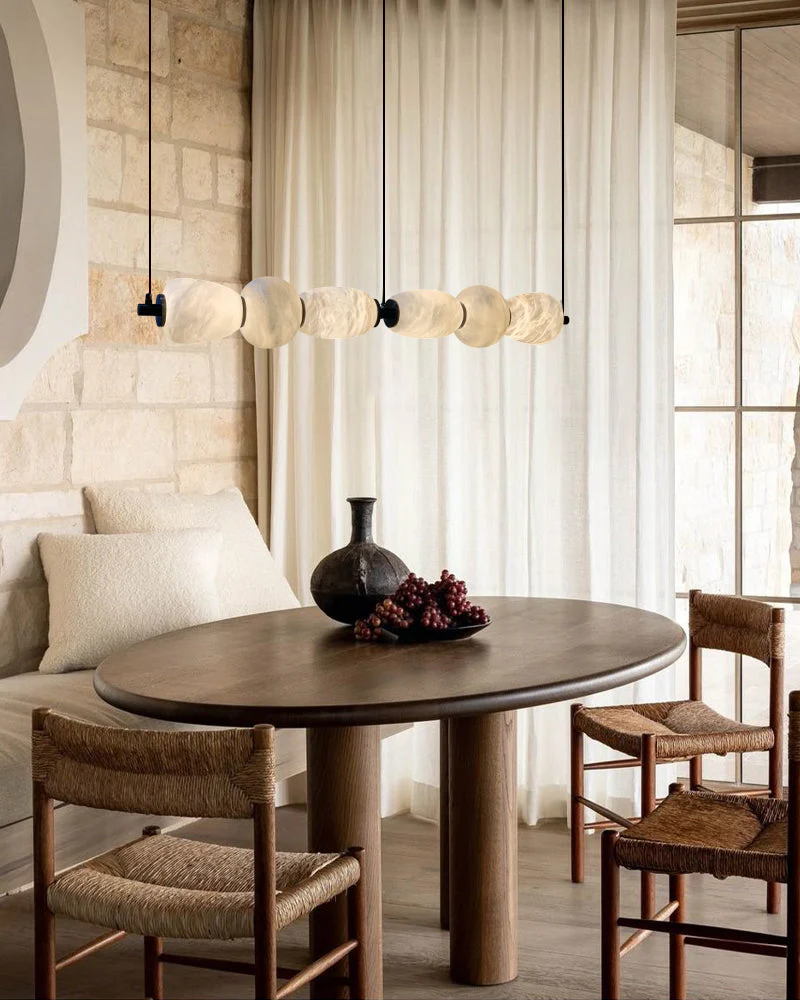 Modern Linear White Alabaster Solid Ball Thread Synthetic Shade Hanging Light for Dining - Image 4