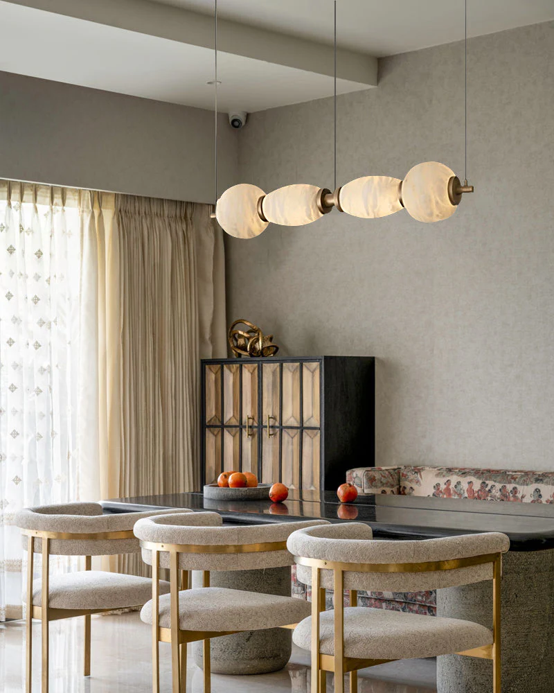 Modern Linear White Alabaster Solid Ball Thread Synthetic Shade Hanging Light for Dining - Image 8