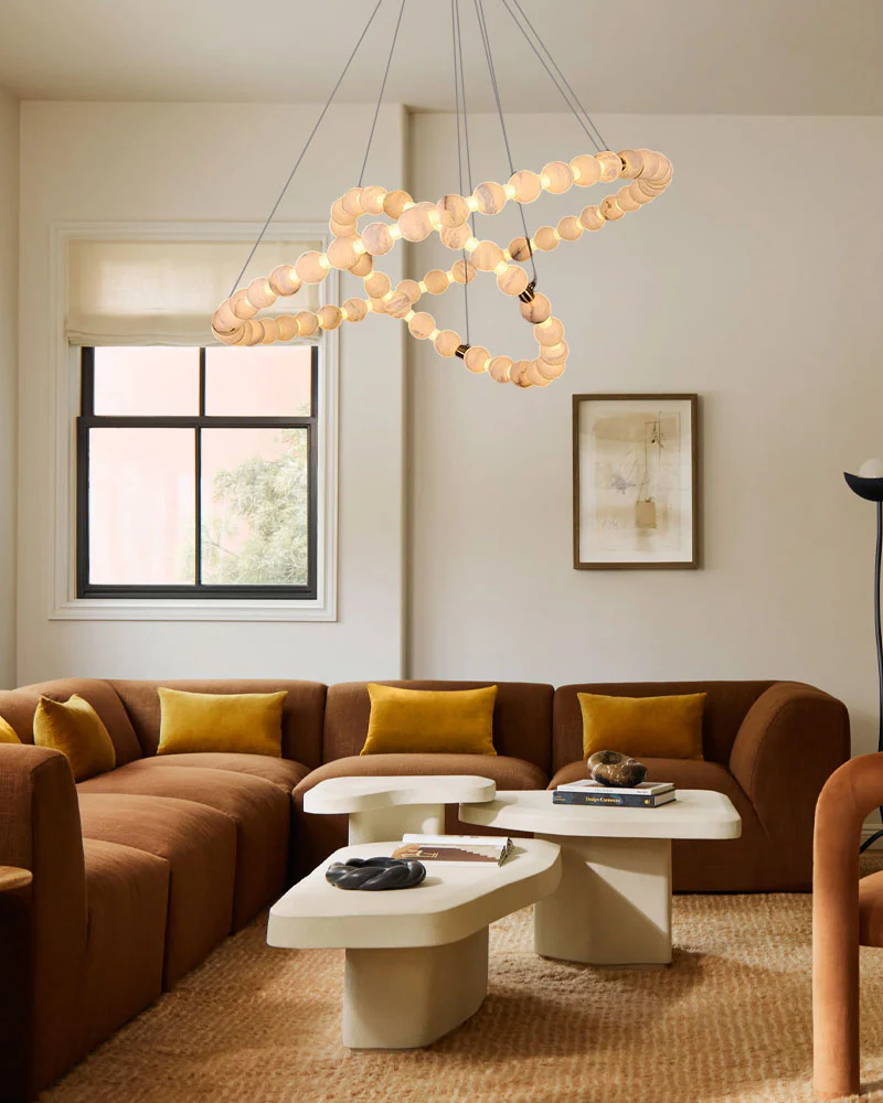 Modern Pearl Alabaster Necklace Circle Double Chandelier by dimming - Image 10