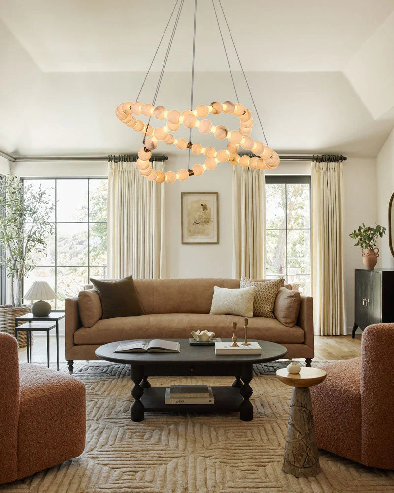 Modern Pearl Alabaster Necklace Circle Double Chandelier by dimming - Image 11