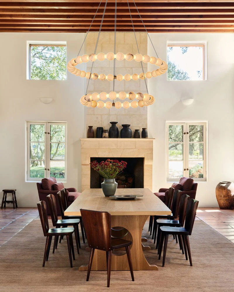 Modern Pearl Alabaster Necklace Circle Double Chandelier by dimming - Image 12