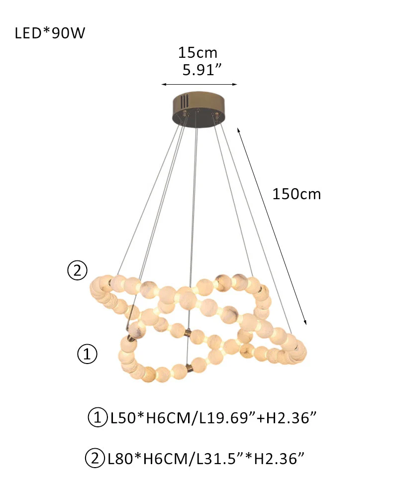 Modern Pearl Alabaster Necklace Circle Double Chandelier by dimming - Image 19