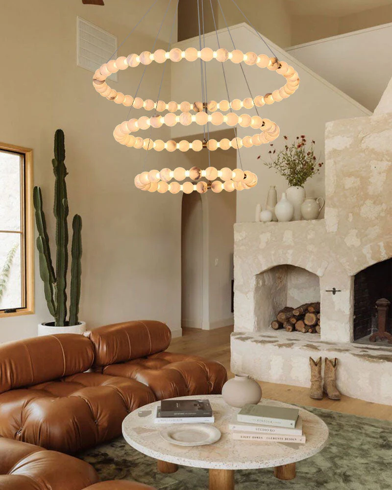 Modern Pearl Alabaster Necklace Circle Double Chandelier by dimming - Image 3