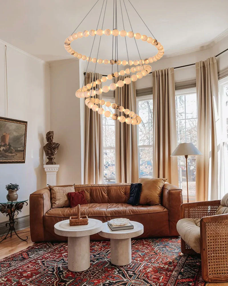 Modern Pearl Alabaster Necklace Circle Double Chandelier by dimming - Image 8
