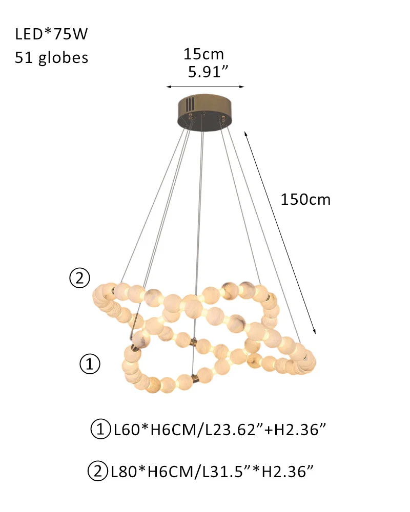 Modern Pearl Alabaster Necklace Circle Triple Chandelier with Dia 60+80+100cm - Image 21