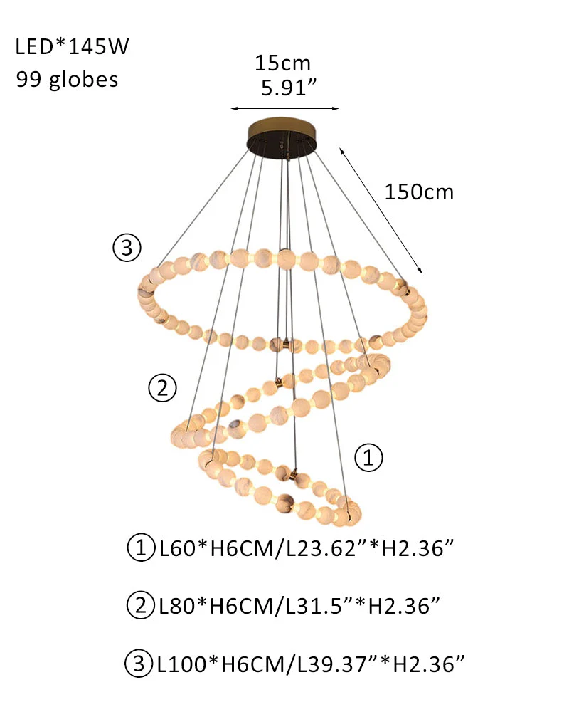 Modern Pearl Alabaster Necklace Circle Triple Chandelier with Dia 60+80+100cm - Image 23