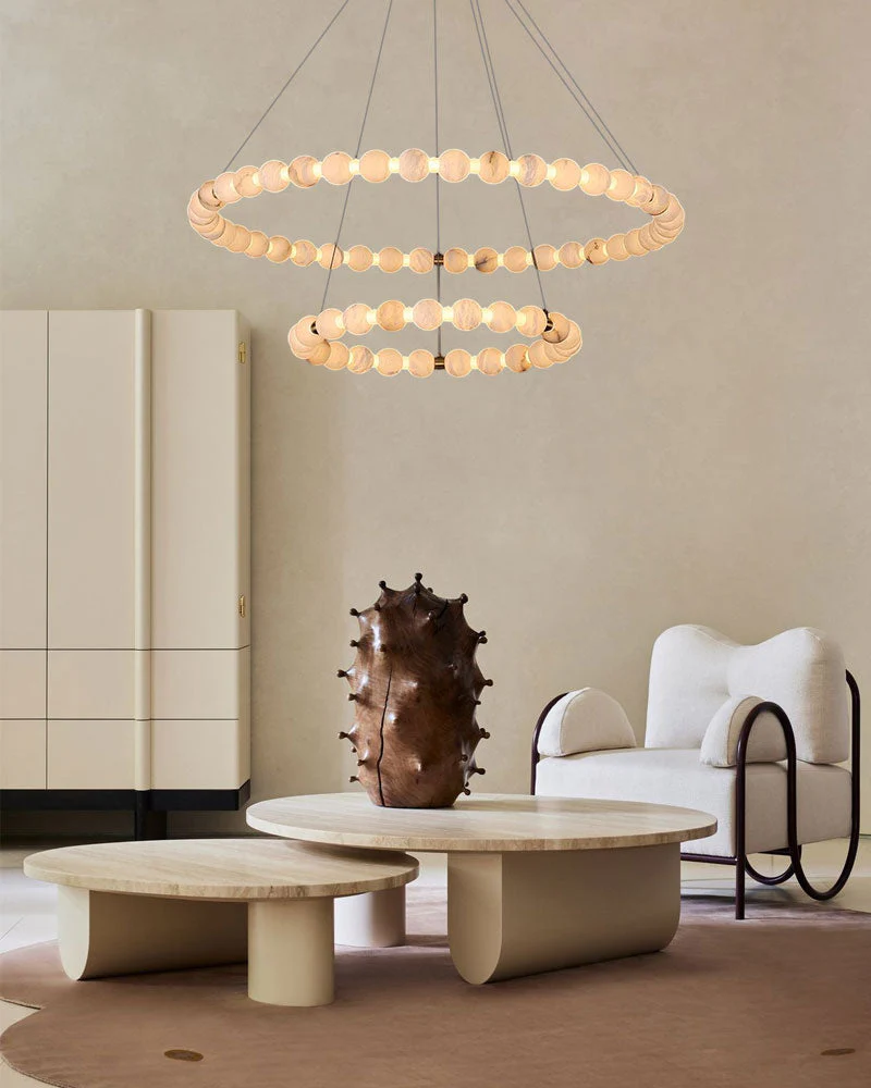 Modern Pearl Alabaster Necklace Circle Triple Chandelier with Dia 60+80+100cm - Image 4