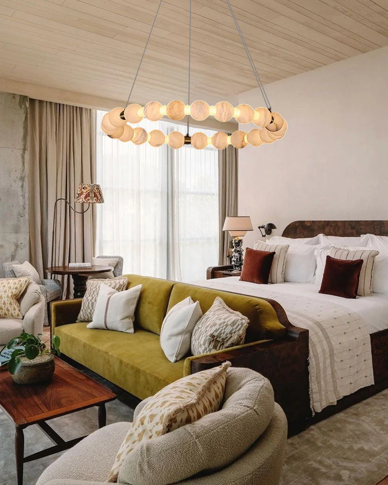 Modern Pearl Alabaster Necklace Circle Triple Chandelier with Dia 60+80+100cm - Image 7