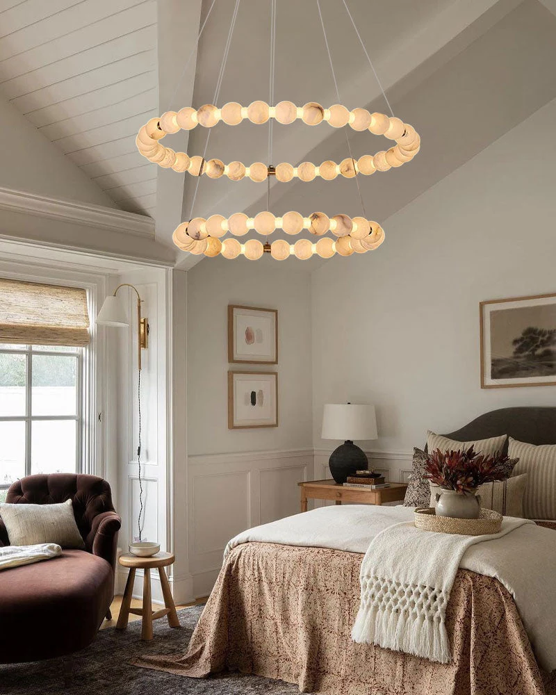 Modern Pearl Alabaster Necklace Circle Triple Chandelier with Dia 60+80+100cm - Image 8