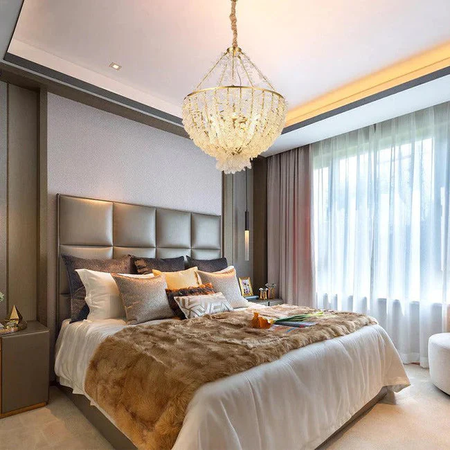 Modern Round Glass Droplet Branch Chandelier, Pendant Light For Bedroom - Image 4