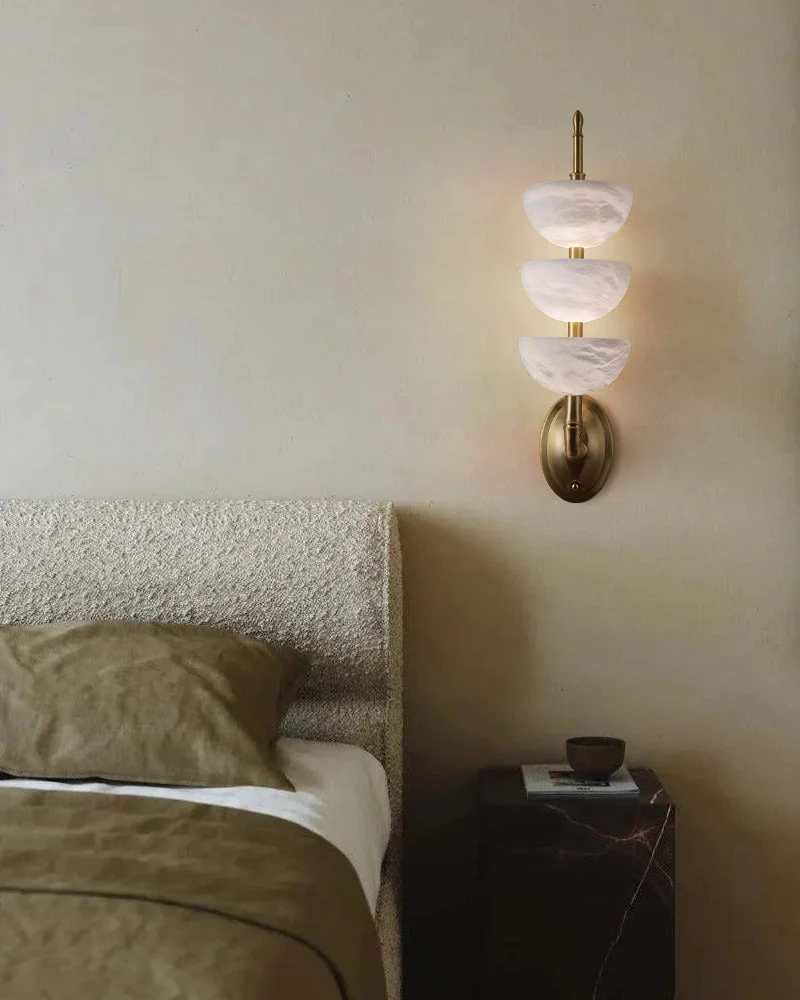 Modern Triple Alabaster Brass Stone Semi-Oval Wall Sconces 6in 15W - Image 11