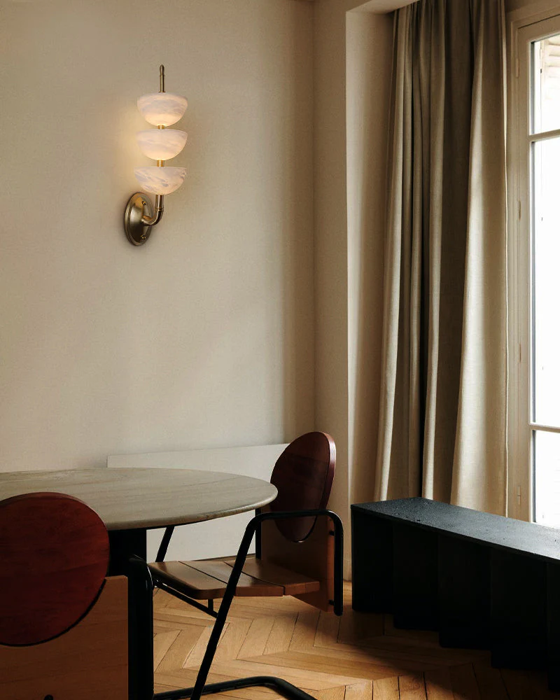 Modern Triple Alabaster Brass Stone Semi-Oval Wall Sconces 6in 15W - Image 12