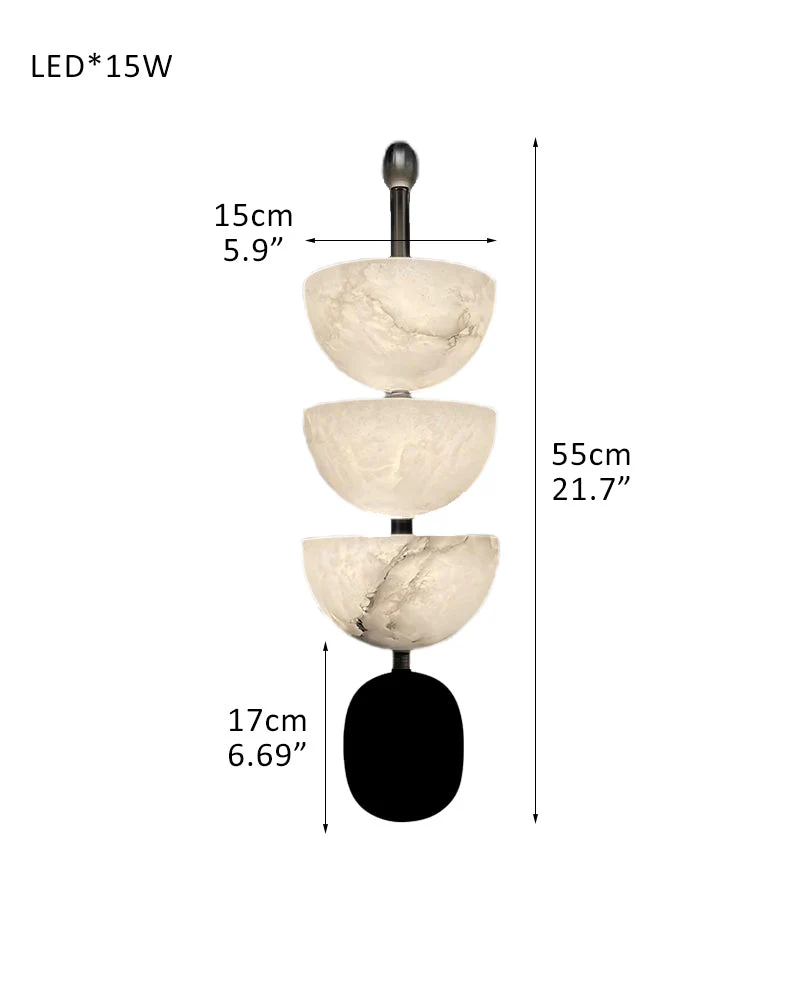 Modern Triple Alabaster Brass Stone Semi-Oval Wall Sconces 6in 15W - Image 15