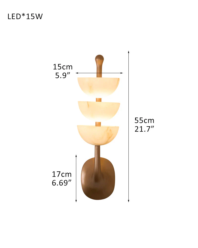 Modern Triple Alabaster Brass Stone Semi-Oval Wall Sconces 6in 15W - Image 16