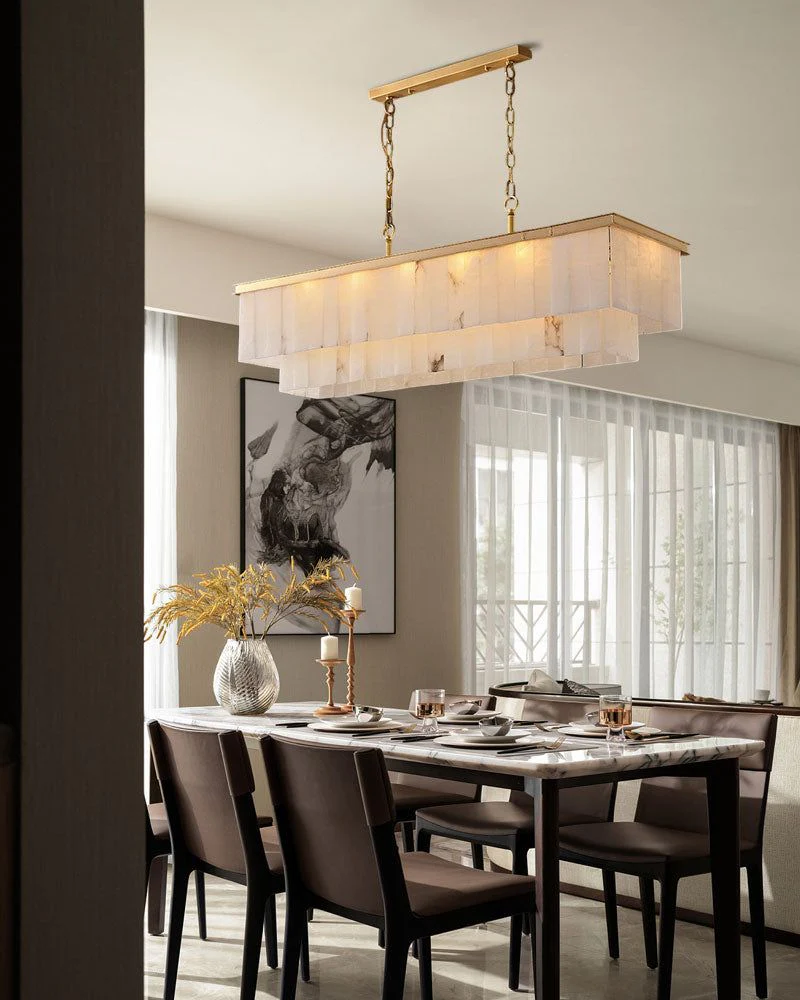 Modern White Alabaster Shade Multi-Layer Rectangle Chandelier - Image 2