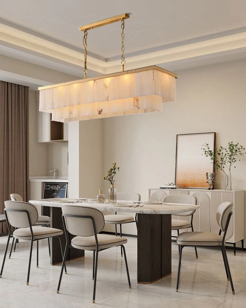 Modern White Alabaster Shade Multi-Layer Rectangle Chandelier - Image 3