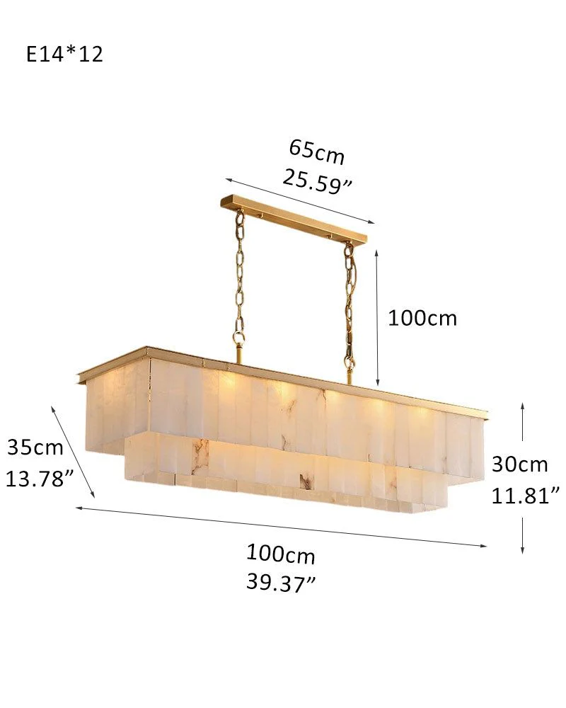 Modern White Alabaster Shade Multi-Layer Rectangle Chandelier - Image 4