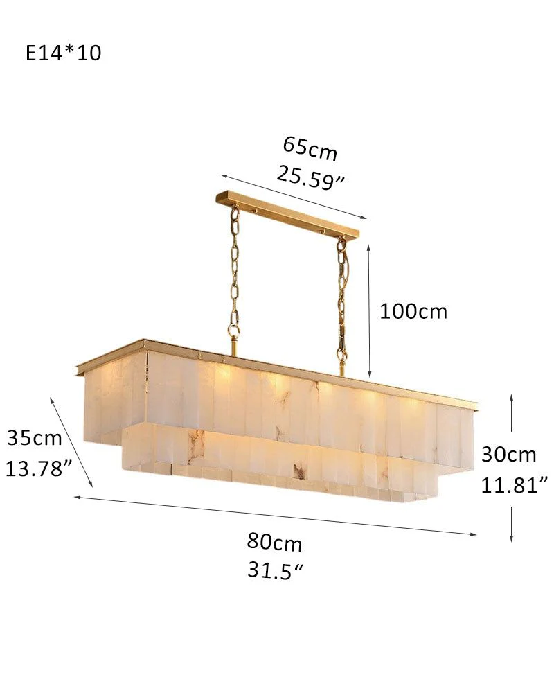 Modern White Alabaster Shade Multi-Layer Rectangle Chandelier - Image 5